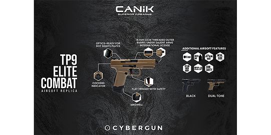 Cybergun Canik TP9 Elite Combat kaasupistooli, hiekka