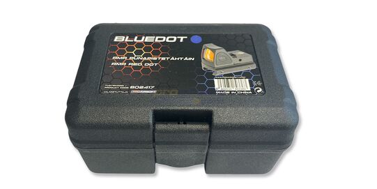 Bluedot RMR punapistetähtäin  - Kovamuovinen laatikko jossa tähtäin toimitetaan