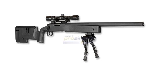 Specna Arms SA-S02 Core High Velocity tarkkuuskivääri, musta - Specna Arms SA-S02 Core High Velocity airsoft-tarkkuuskivääri mustana, 149 m/s ja 3–9×40 kiikaritähtäimellä