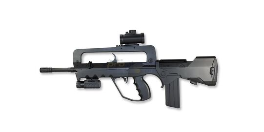 Famas SV Super jousitoiminen kivääri - FAMAS SV Super jousitoiminen airsoft-kivääri, musta bullpup-rakenne