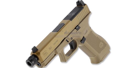 Umarex Glock 19X MOS Gen5 CO₂ Air Pistol 4.5 mm, Coyote – Optics Ready with Threaded Barrel - Optics-ready slide on the Glock 19X MOS Gen5 air pistol