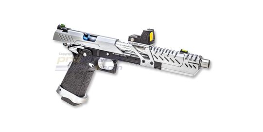 Vorsk Hi-Capa TITAN 7 kaasupistooli punapistetähtäimellä, metalli, hopea/musta