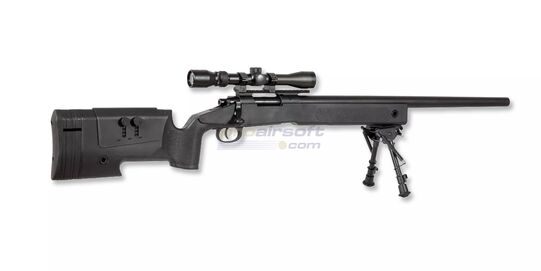 Specna Arms SA-S02 Core tarkkuuskivääri, musta - Specna Arms SA-S02 Core tarkkuuskivääri mustana, varustettuna Picatinny-kiskolla ja säädettävällä poskipakalla