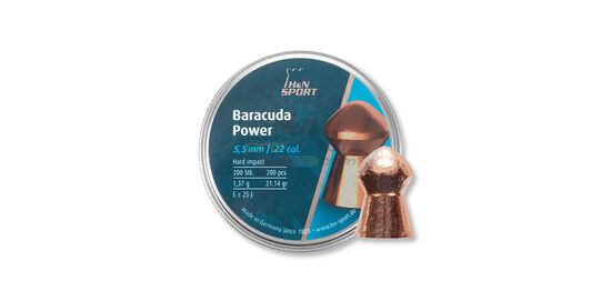H&N Baracuda Power 5.5mm 200pcs - H&N Baracuda Power 5.5 mm copper-plated pellets