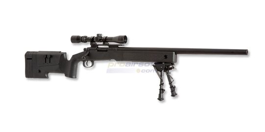 Specna Arms SA-S02 Core tarkkuuskivääri, musta - Specna Arms SA-S02 Core tarkkuuskivääri mustana, varustettuna Picatinny-kiskolla ja säädettävällä poskipakalla