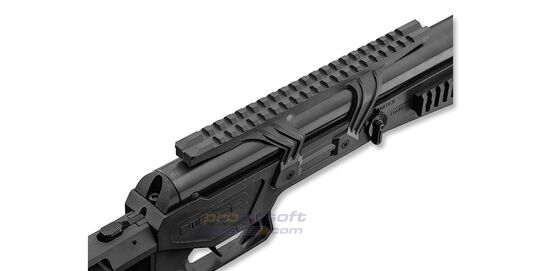 Black Bunker BM8 Survival 4.5mm ilmakivääri, musta - Lähikuva tähtäinkiskosta yläviistosta katsottuna