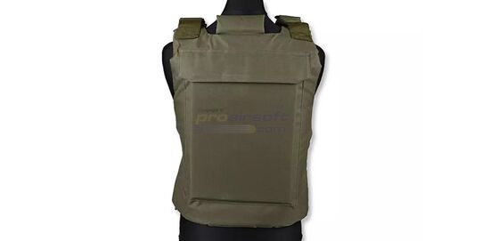 Body Armor Tactical Vest – Olive Green Protective Vest for CQB and Training - Rear panel with plate inserts and adjustable straps