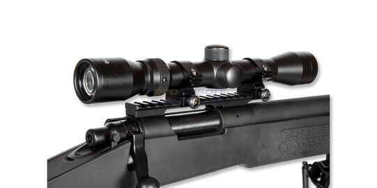Specna Arms SA-S02 Core High Velocity tarkkuuskivääri, musta - 3–9×40 kiikaritähtäin asennettuna SA-S02 High Velocity-kivääriin