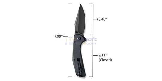 Sencut Actium Flipper All Black – durable EDC folding knife with D2 blade - Sencut Actium All Black folding knife's measurements