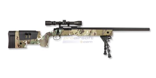 Specna Arms SA-S02 Core tarkkuuskivääri, multicam - Specna Arms SA-S02 Core tarkkuuskivääri, varustettuna Picatinny-kiskolla ja säädettävällä poskipakalla