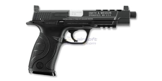 Umarex Smith & Wesson M&P9L Performance Center 4.5mm ilmapistooli (CO₂, Blowback) - sivukuva metalliluistilla ja picatinny-kiskolla.
