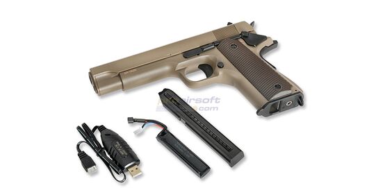 Cyma Colt M1911 AEP MOSFET Edition – electric airsoft pistol with LiPo, tan