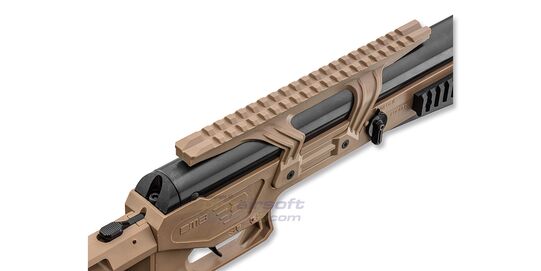 Black Bunker BM8 Survival 4.5mm ilmakivääri, hiekka - Lähikuva tähtäinkiskosta yläviistosta katsottuna