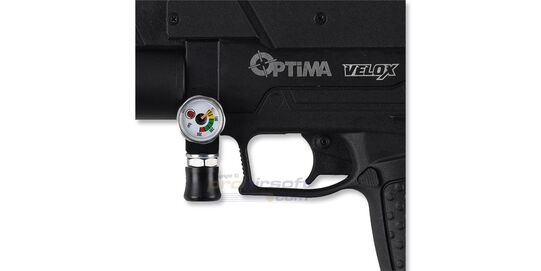 Hatsan Optima Velox PCP Pistol 4.5mm – Semi-Automatic Airgun with Removable Cylinder and Tru-Glo Sights - Close-up of a pressure gauge