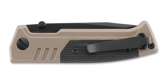 Walther PDP Tanto Serrated taittoveitsi — D2-terä, osittain hammastettu, hiekka - Suljettu Walther PDP Tanto taittoveitsi vihreällä kahvalla ja Deep Carry -klipsillä