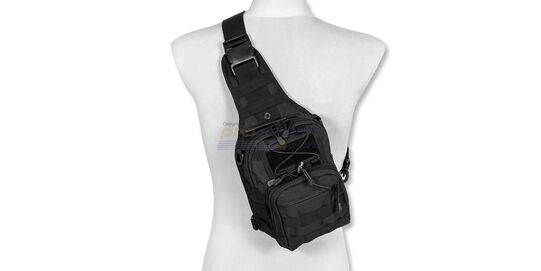 Tactical Shoulder Bag, Black - with MOLLE system and multiple compartments