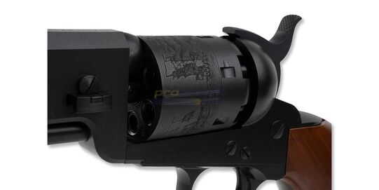 Marui Colt M1851 Navy Spring Revolver, Black - Marui Colt M1851 Navy spring revolver - Close-up of the cylinder.
