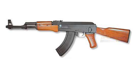 Cybergun AK47 AEG - Full Metal, Wood Stock, Blowback - Cybergun AK47 blowback airsoft rifle with real wood furniture