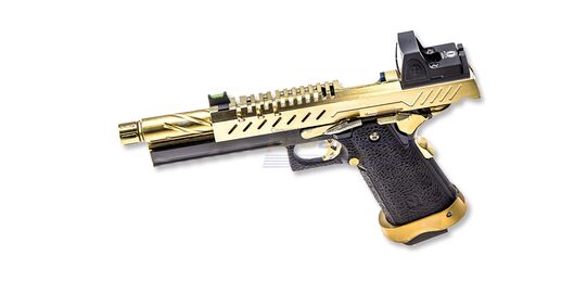Vorsk Hi-Capa 5.1 kaasupistooli punapistetähtäimellä, metalli, kulta/musta