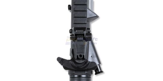 Specna Arms SA-F13 FLEX Gate X-ASR Gen2, hiekka - Lähikuva takatähtäimestä ala-asennossa