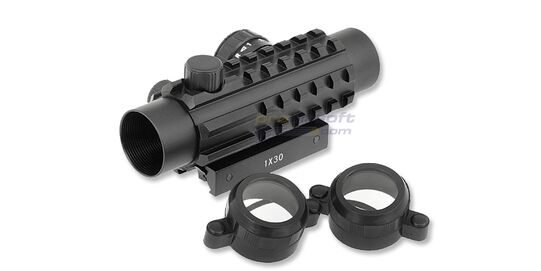 Taktinen 1x30 puna-/viherpistetähtäin kiinnityskiskoilla