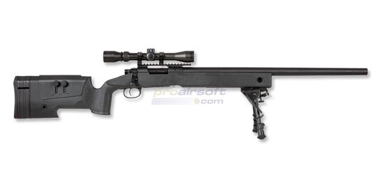 Specna Arms SA-S02 Core tarkkuuskivääri, musta - Specna Arms SA-S02 Core tarkkuuskivääri mustana, varustettuna Picatinny-kiskolla ja säädettävällä poskipakalla