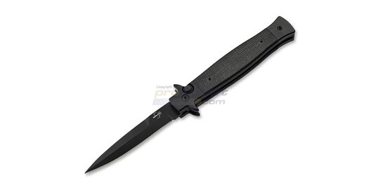 Böker Plus Stiletto 3.5 All Black Automatic Knife - black-coated 14C28N stiletto blade