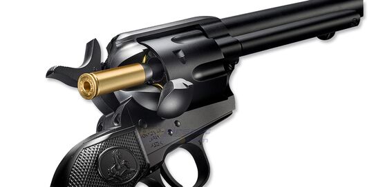 Marui SAA .45 Artillery 5.5" Spring Revolver – Classic Western Airsoft, Black - Marui SAA .45 Artillery airsoft revolver realistic shell cartridges