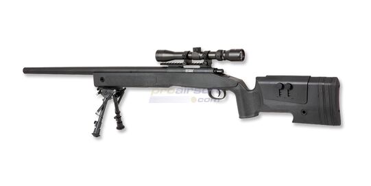 Specna Arms SA-S02 Core tarkkuuskivääri, musta - Specna Arms SA-S02 Core tarkkuuskivääri mustana, varustettuna Picatinny-kiskolla ja säädettävällä poskipakalla