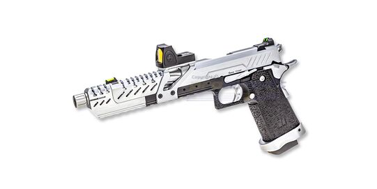 Vorsk Hi-Capa TITAN 7 kaasupistooli punapistetähtäimellä, metalli, hopea/musta