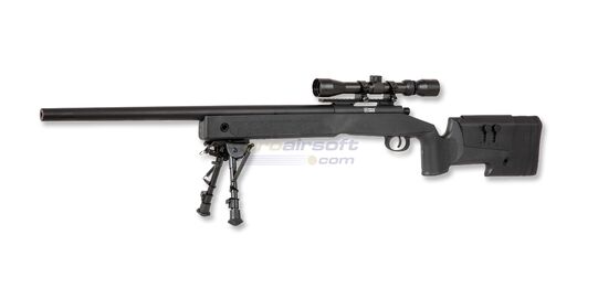 Specna Arms SA-S02 Core tarkkuuskivääri, musta - Specna Arms SA-S02 Core tarkkuuskivääri mustana, varustettuna Picatinny-kiskolla ja säädettävällä poskipakalla