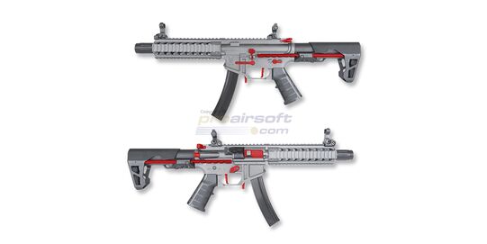 King Arms PDW 9mm SBR Long sähköase, harmaa/punainen