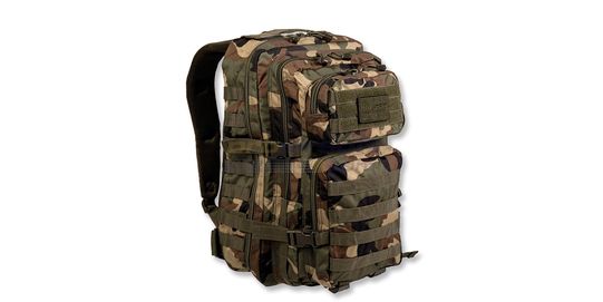 Mil-Tec rynnäkköreppu 40L, woodland - Mil-Tec 40 litran rynnäkköreppu useilla taskuilla ja MOLLE-lenkeillä