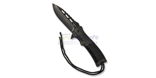Mi-Tec Fire Starter Folding Knife, Black - Mil-Tec Fire Starter folding knife – black tactical knife with paracord handle and integrated fire starter.