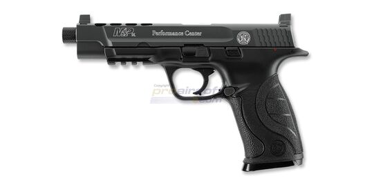 Umarex Smith & Wesson M&P9L Performance Center 4.5mm ilmapistooli (CO₂, Blowback) - sivukuva metalliluistilla ja picatinny-kiskolla.
