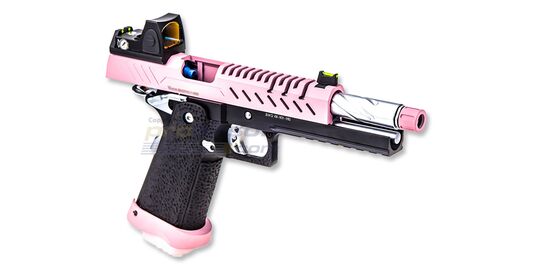 Vorsk Hi-Capa 5.1 kaasupistooli punapistetähtäimellä, pinkki