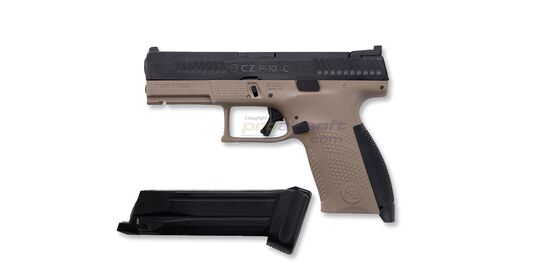 ASG CZ P-10C CO2 GBB, Metal Slide, FDE/Black - CO2 magazine for P-10 C holding 22 BBs.