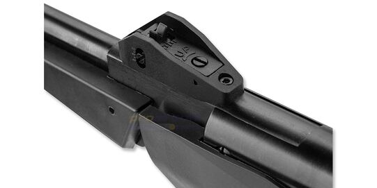 Black Bunker BM8 Survival 4.5mm ilmakivääri, musta - Lähikuva takatähtäimestä takaviistosta