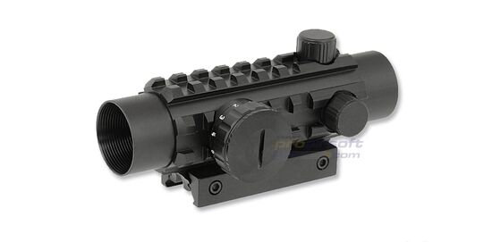 Taktinen 1x30 puna-/viherpistetähtäin kiinnityskiskoilla