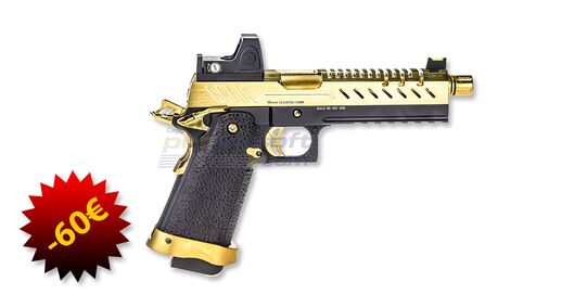 Vorsk Hi-Capa 5.1 kaasupistooli punapistetähtäimellä, metalli, kulta/musta