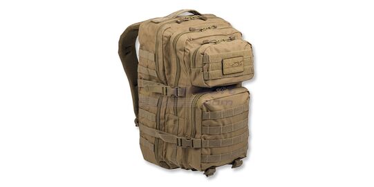 Mil-Tec Assault Backpack 40 L – MOLLE Compatible Tactical Backpack, Tan - Mil-Tec 40 liter assault backpack with multiple compartments and MOLLE webbing