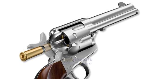 Marui SAA .45 Civilian 4.75" Spring Revolver – Classic Western Airsoft, Silver - Marui SAA .45 Civilian airsoft revolver realistic shell cartridges