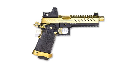 Vorsk Hi-Capa 5.1 kaasupistooli punapistetähtäimellä, metalli, kulta/musta