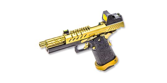 Vorsk Hi-Capa 4.3 kaasupistooli punapistetähtäimellä, metalli, kulta/musta