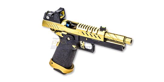 Vorsk Hi-Capa 4.3 kaasupistooli punapistetähtäimellä, metalli, kulta/musta