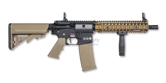 Specna Arms Daniel Defence Mk18 P19 Prime Aster ETU II Chaos Bronze, hiekka - Specna Arms MK18 P19 Prime Aster II ETU Cha os Bronze, koko karbiini sivuprofiilissa