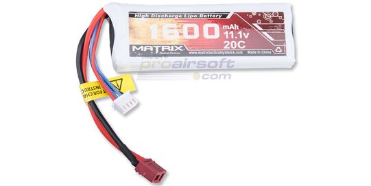 Matrix High Performance 11,1V 1600mAh 20C Lipo akku (Deans liitin) - Matrix High Performance 11,1V 1600mAh brick-tyyppinen LiPo-akku viritettyihin airsoft-AEG-aseisiin.