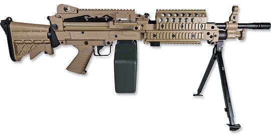 Cybergun FN Mk46 Minimi konekivääri sähköase - polymeerirunko, hiekka - Cybergun FN Mk46 Minimi airsoft konekivääri hiekanvärisenä