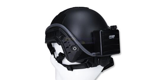 Strike Systems AFU-1 Anti-Fog Unit for Airsoft Goggles and Glasses - AFU-1 mounted to a tactical helmet using the supplied hook-and-loop attachment