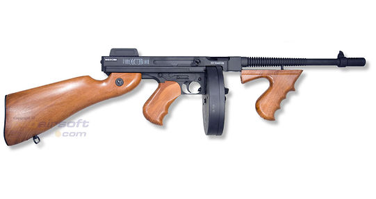 Cybergun Thompson 1928 sähköase - täysmetallinen klassikko, lisensoitu - Thompson 1928 puujäljitelmä tukki ja etukahva